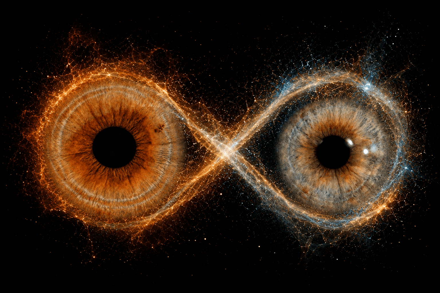 Due iridi artistiche intrecciate in una composizione luminosa